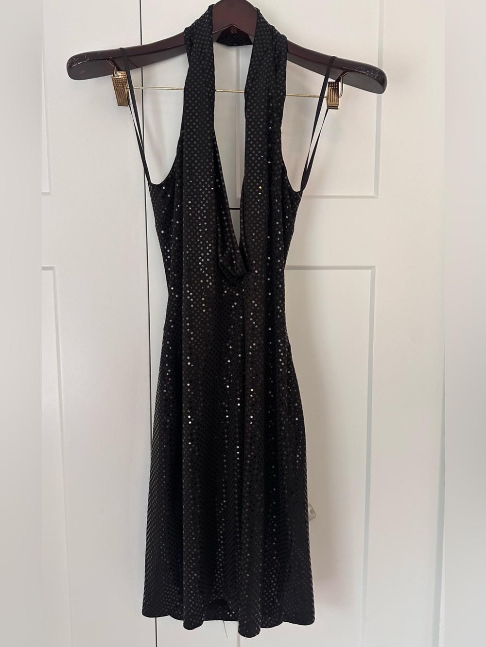 Cache Black Sequin Backless Halter Dress